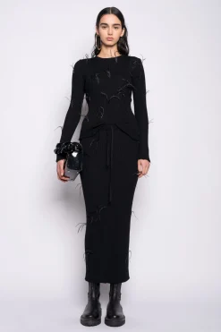 BLACK MERINO WOOL LONG SKIRT