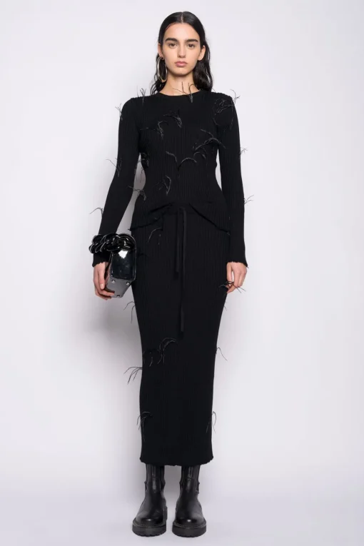 BLACK MERINO WOOL LONG SKIRT