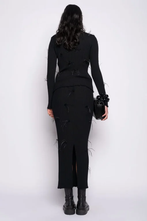 BLACK MERINO WOOL LONG SKIRT