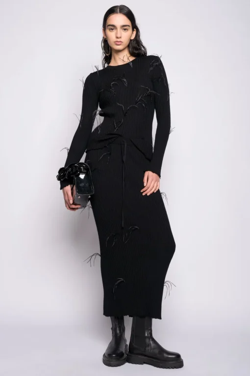 BLACK MERINO WOOL LONG SKIRT