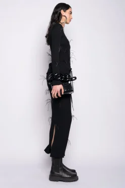 BLACK MERINO WOOL LONG SKIRT