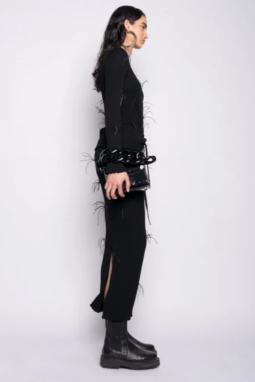 BLACK MERINO WOOL LONG SKIRT