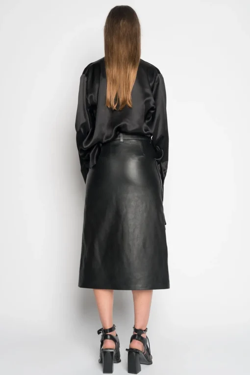 BLACK MIDI LEATHER SKIRT