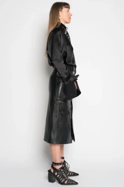 BLACK MIDI LEATHER SKIRT