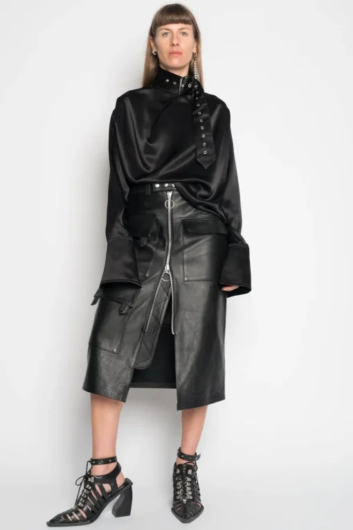 BLACK MIDI LEATHER SKIRT