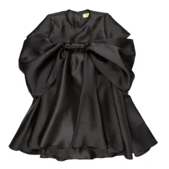 BLACK MIKADO OVERSIZED BOW DRESS
