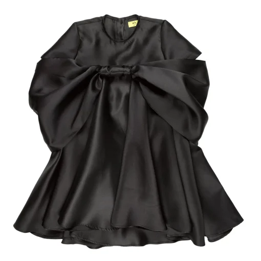 BLACK MIKADO OVERSIZED BOW DRESS