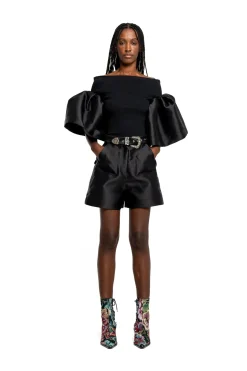 BLACK MIKADO SHORTS WITH BELT
