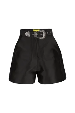 BLACK MIKADO SHORTS WITH BELT