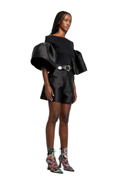 BLACK MIKADO SHORTS WITH BELT