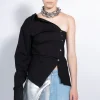 BLACK ONE SHOULDER DRAPED SHIRT