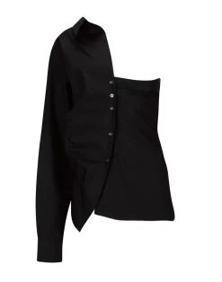 BLACK ONE SHOULDER DRAPED SHIRT