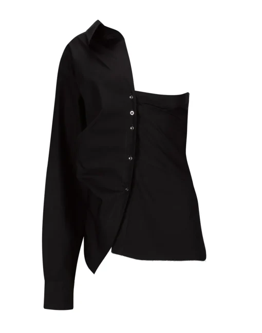BLACK ONE SHOULDER DRAPED SHIRT