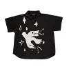BLACK OVERSIZED SHIRT WITH EMBROIDERY