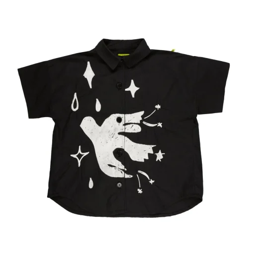 BLACK OVERSIZED SHIRT WITH EMBROIDERY