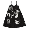 BLACK OVERSIZED SPAGHETTI DRESS WITH EMBROIDERY