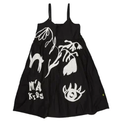 BLACK OVERSIZED SPAGHETTI DRESS WITH EMBROIDERY