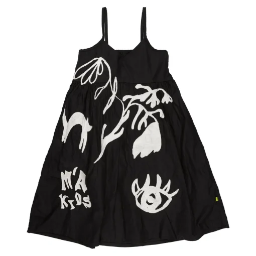 BLACK OVERSIZED SPAGHETTI DRESS WITH EMBROIDERY