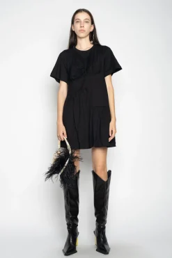BLACK PANELLED GATHERED DRESS