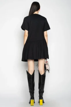 BLACK PANELLED GATHERED DRESS