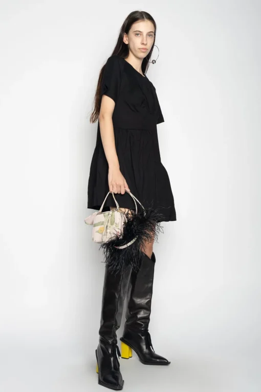 BLACK PANELLED GATHERED DRESS