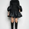 BLACK PUFF SLEEVE AND HEM DRESS