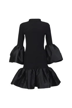 BLACK PUFF SLEEVE AND HEM DRESS
