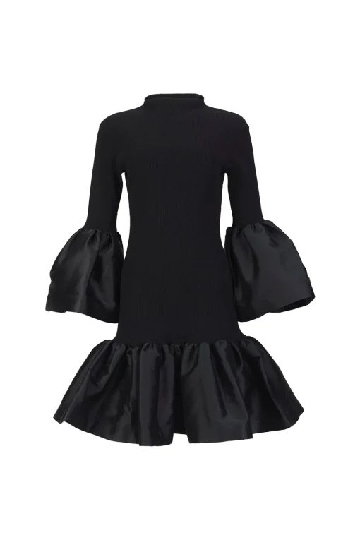 BLACK PUFF SLEEVE AND HEM DRESS