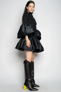 BLACK PUFF SLEEVE AND HEM DRESS