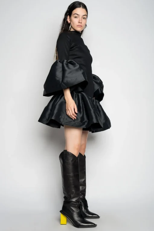 BLACK PUFF SLEEVE AND HEM DRESS