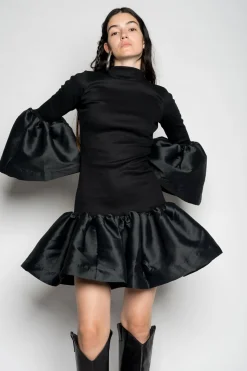 BLACK PUFF SLEEVE AND HEM DRESS