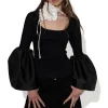 BLACK SCOOPED NECK PUFF SLEEVE TOP