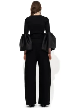 BLACK SCOOPED NECK PUFF SLEEVE TOP