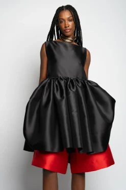 BLACK SHORT SLEEVELESS PUFF DRESS