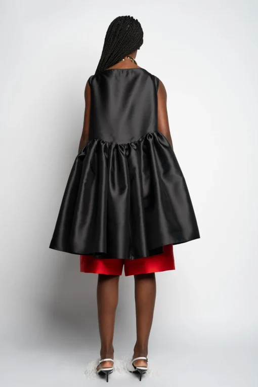 BLACK SHORT SLEEVELESS PUFF DRESS