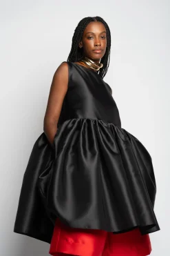 BLACK SHORT SLEEVELESS PUFF DRESS
