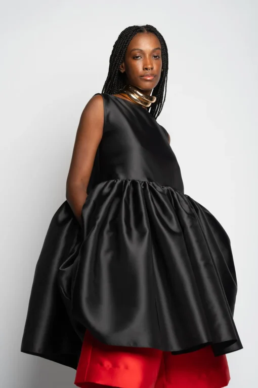 BLACK SHORT SLEEVELESS PUFF DRESS