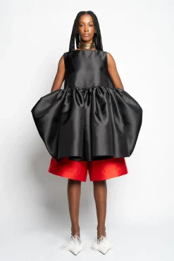 BLACK SHORT SLEEVELESS PUFF DRESS