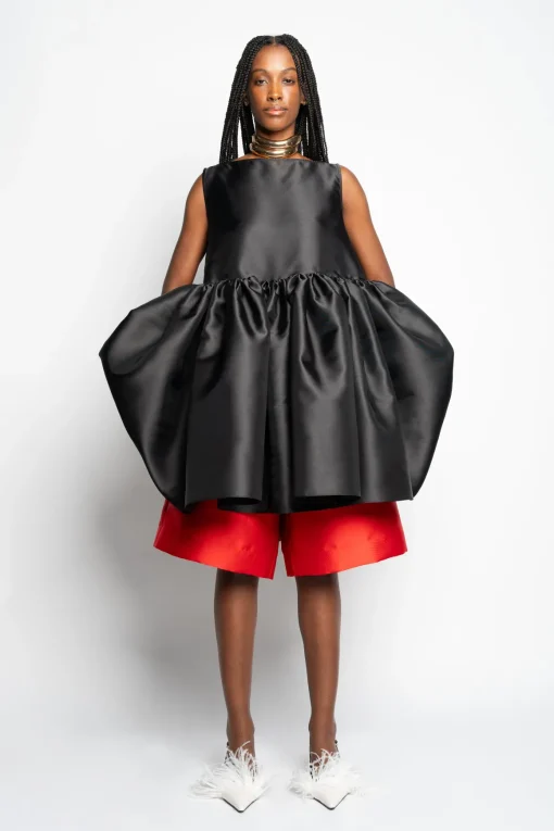 BLACK SHORT SLEEVELESS PUFF DRESS