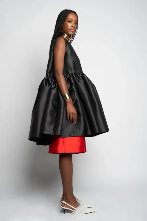 BLACK SHORT SLEEVELESS PUFF DRESS