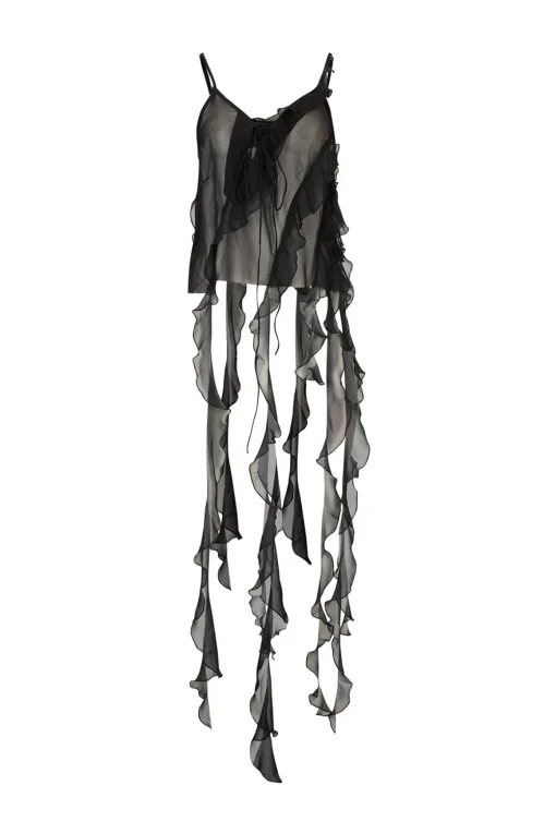 BLACK SILK STRAP TOP