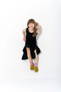 BLACK SLEEVELESS FLOUNCE DRESS