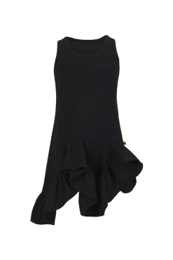 BLACK SLEEVELESS FLOUNCE DRESS