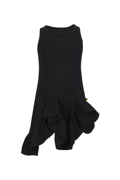 BLACK SLEEVELESS FLOUNCE DRESS