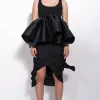 BLACK SLEEVELESS PUFF HEM TOP
