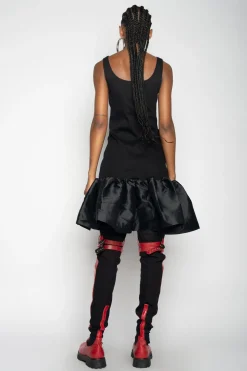 BLACK SLEEVELESS PUFF HEM DRESS