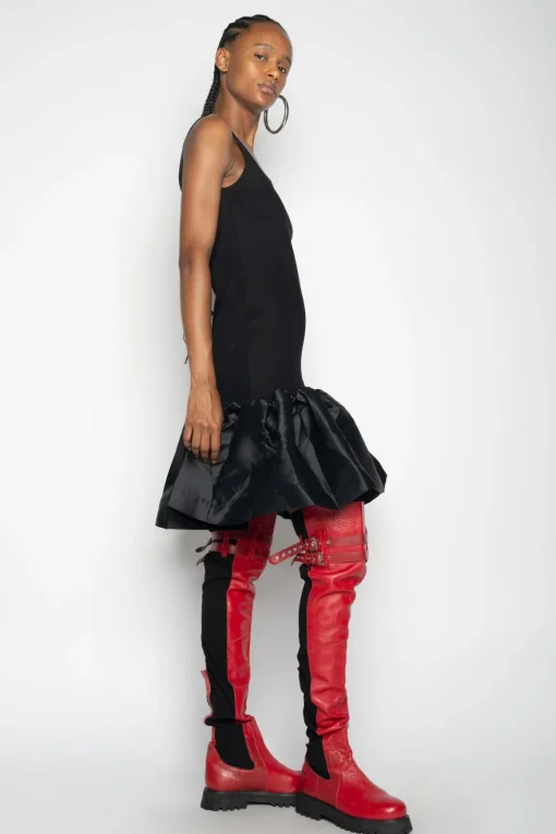 BLACK SLEEVELESS PUFF HEM DRESS