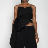 BLACK STRAP TOP WITH SIDE DRAPE