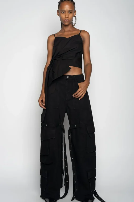 BLACK STRAP TOP WITH SIDE DRAPE