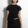 BLACK T-SHIRT WITH SIDE BOW